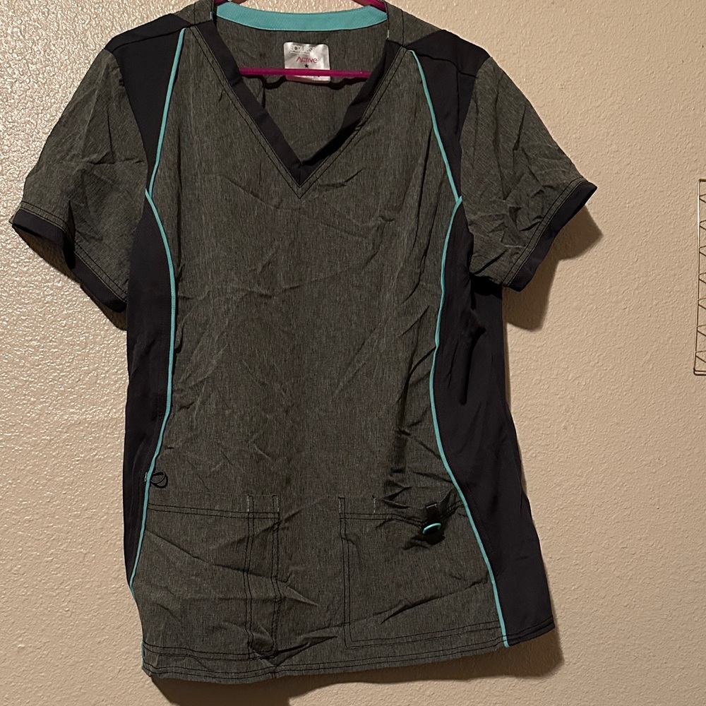 Scrubstar Active Gray Scrub Top with Pink Detail